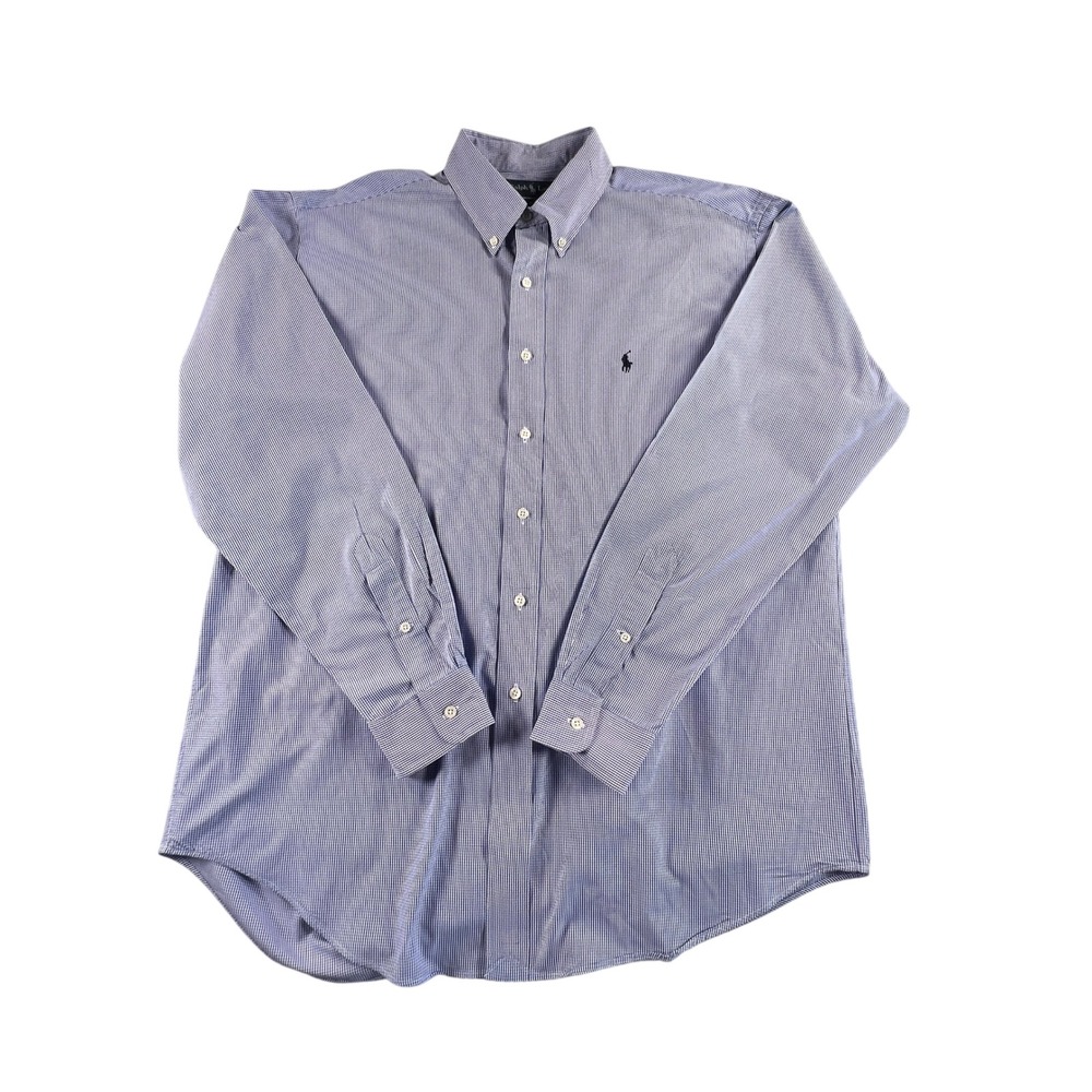 Polo Ralph Lauren Blake Shirt Mens Large Blue Gingham Check Cotton Long Sleeve